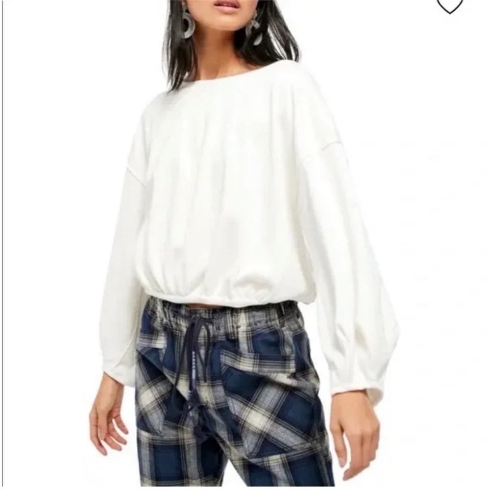 Free People We the Free Cuddle Bubble Mixed Knit Top White Medium
